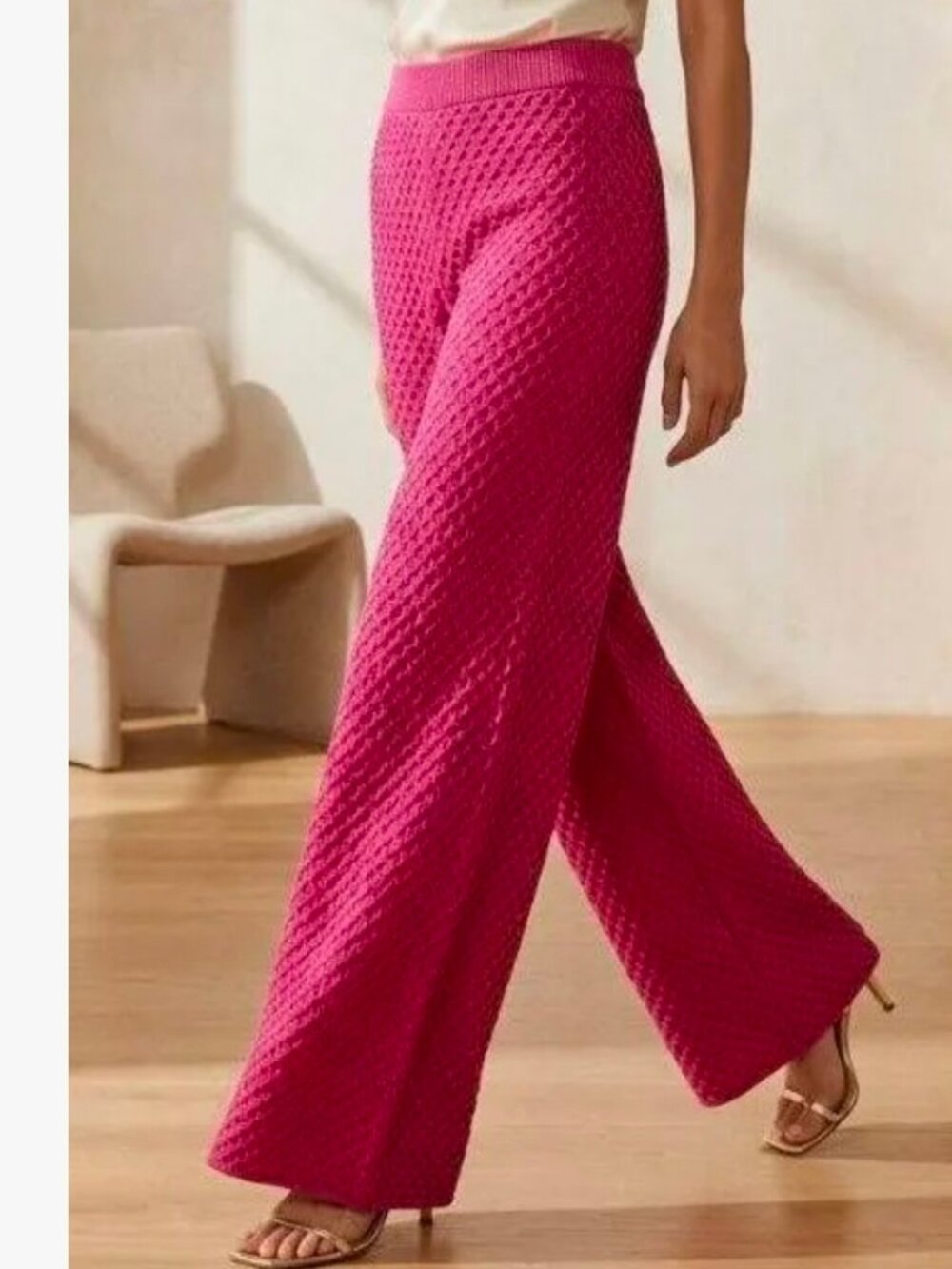 Storia Hot Pink Knit Wide Leg Pants L NWT